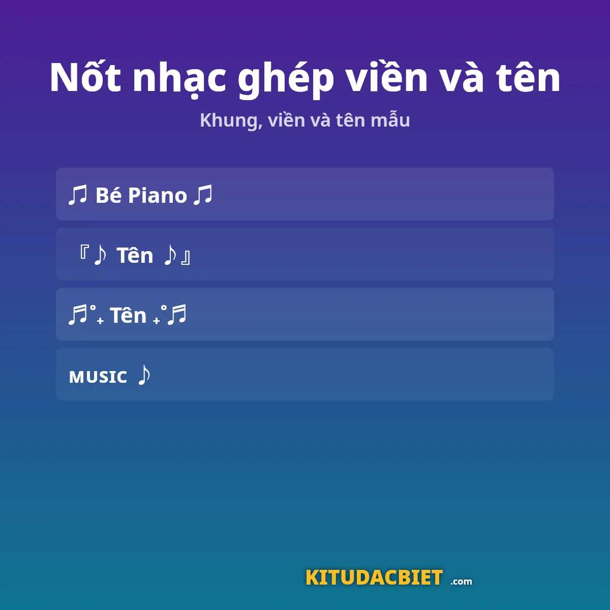Nốt nhạc ghép viền, khung và tên mẫu để copy